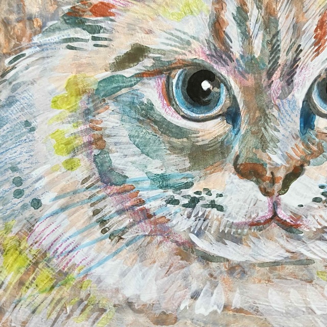 原画　猫の肖像画　木製パネル 4