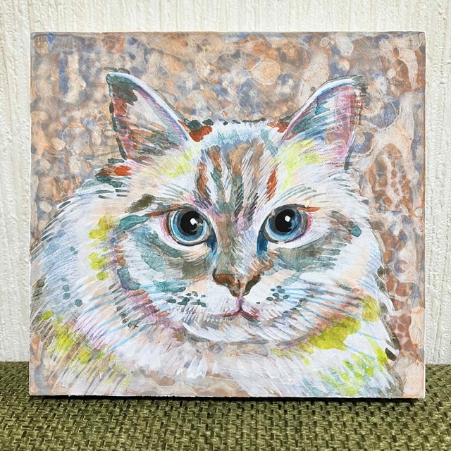 原画　猫の肖像画　木製パネル 5