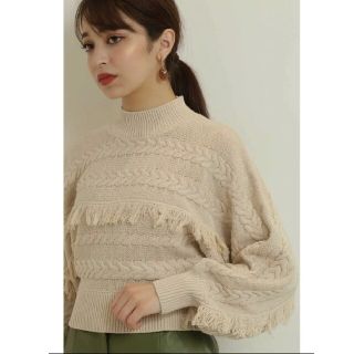 エヌナチュラルビューティーベーシック(N.Natural beauty basic)のN. NATURAL BEAUTY BASIC ケーブルボーダーフリンジニット(ニット/セーター)