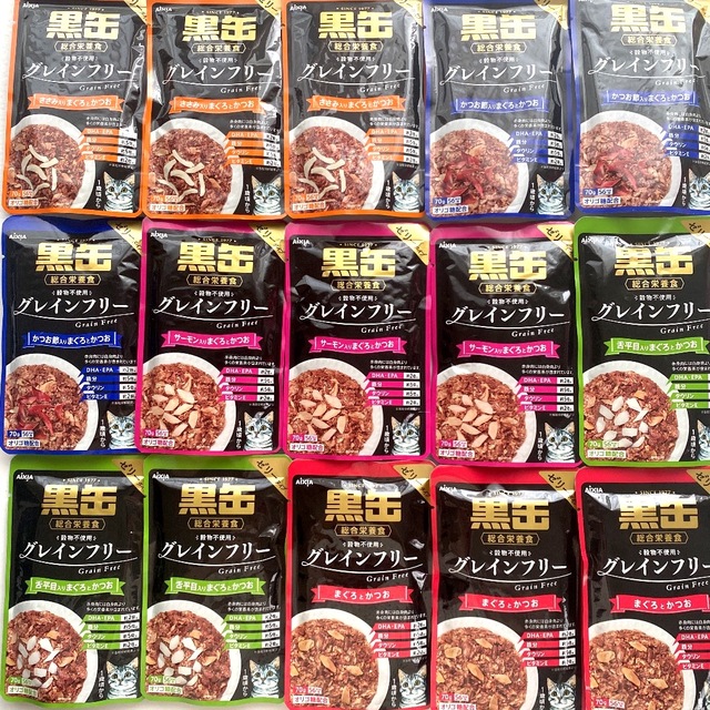 猫【グレインフリー・総合栄養食】黒缶　5種15袋 その他のペット用品(ペットフード)の商品写真