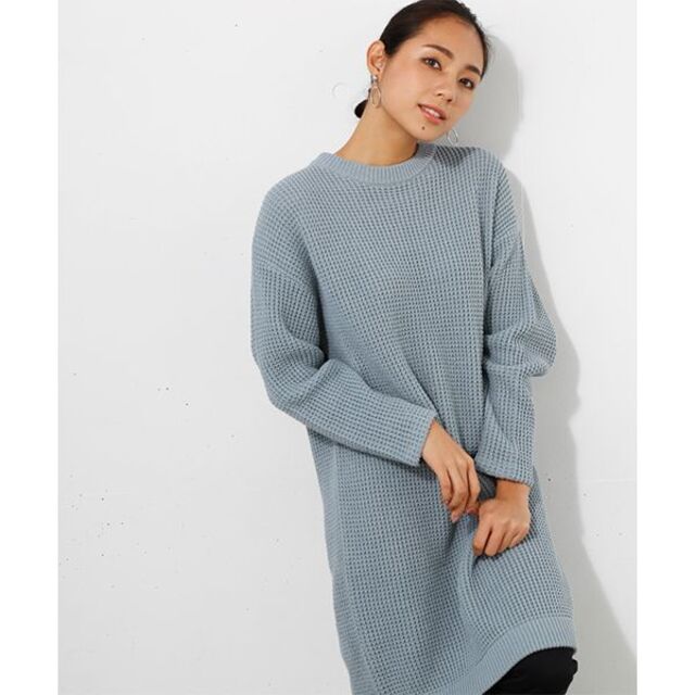 AZUL by moussy(アズールバイマウジー)のAZUL by moussy ニットワンピース ワッフル ブルー レディースのワンピース(ひざ丈ワンピース)の商品写真