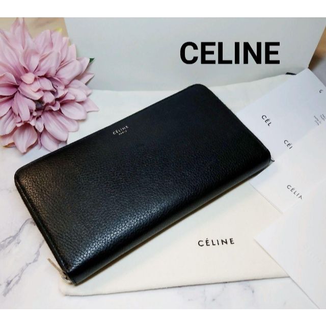 ✨ほぼ新品✨ 現行ロゴ CELINE セリーヌ ラウンドジップ 長財布 ブラック-