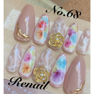 SALE品 ネイルチップ スキニーオーバル 花ネイル no.68