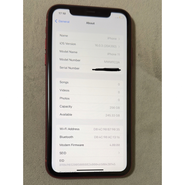 iPhone 11 (PRODUCT)RED 256 GB SIMフリー