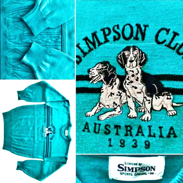 Simpson　青緑色　刺繍　ニット　セーター　メンズ　高島屋コムデギャルソン