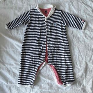 プチバトー(PETIT BATEAU)のプチバトー　新生児　ベビー　ロンパース  ボーダー　セーラー　3m 60(カバーオール)