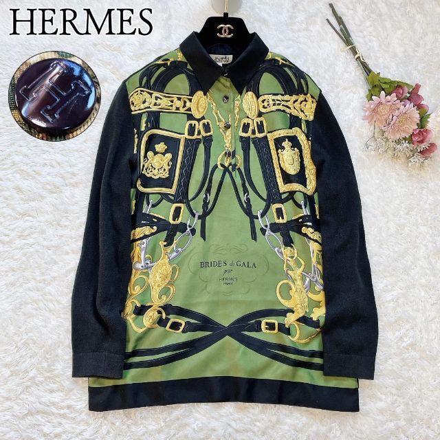 ☘️美品◆HERMÈS◆スカーフ柄　カシミヤ混ドッキングニットシャツ　式典用馬勒saほかのお洋服もみる