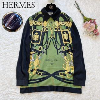 エルメス(Hermes)の☘️美品◆HERMÈS◆スカーフ柄　カシミヤ混ドッキングニットシャツ　式典用馬勒(ニット/セーター)