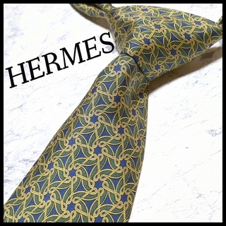エルメス(Hermes)の美品 エルメス ブランドネクタイ 緑 青 シルク ビジネス(ネクタイ)
