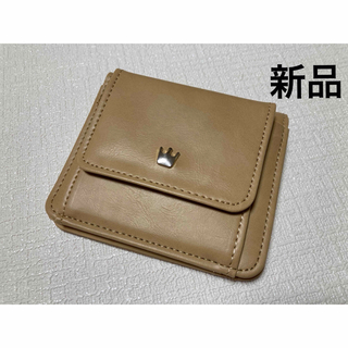 【新品】合皮 ミニ財布 二つ折り財布 レディース メンズ 財布 ベージュ系(財布)