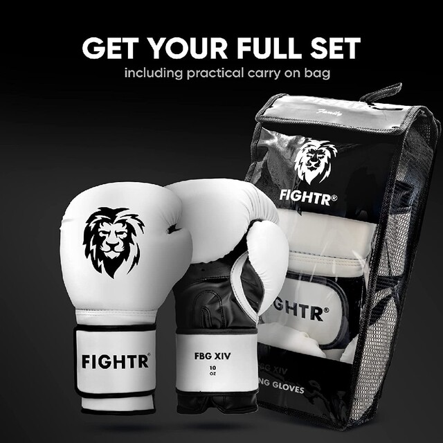 FIGHTR® ボクシンググローブ 8オンス スポーツ 格闘技 ホワイトブラック 5