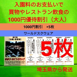 【5枚】東武ワールドスクウェア割引券5枚＋αおまけ(遊園地/テーマパーク)