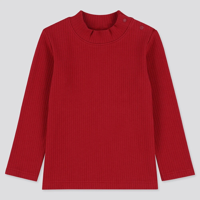 UNIQLO(ユニクロ)のUNIQLO リブハイネックT（長袖）赤 80 キッズ/ベビー/マタニティのベビー服(~85cm)(Ｔシャツ)の商品写真