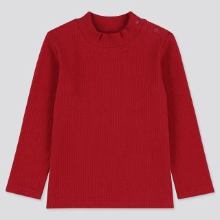 ユニクロ(UNIQLO)のUNIQLO リブハイネックT（長袖）赤 80(Ｔシャツ)