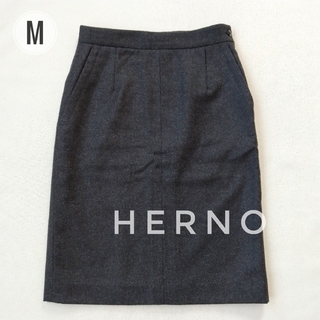 ヘルノ(HERNO)の美品 (M) HERNO イタリア製 ウールタイトスカート チャコールグレー(ひざ丈スカート)