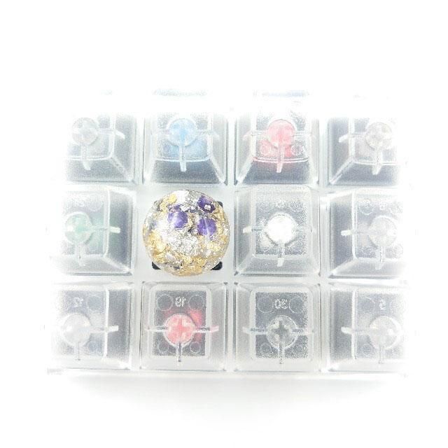 自作キーキャップ キラキラ水中花 丸xパープルブルー キートップ keycap 自作キーキャップ キラキラ水中花 丸xパープルブルー キートップ keycap