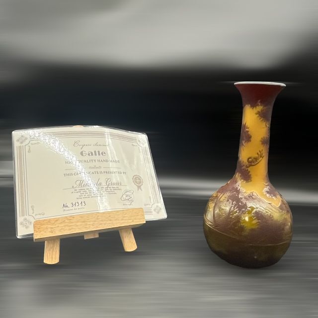 激安正規 【証明書】 エミールガレ 鶴首 花瓶 カメオ彫り 被せガラス