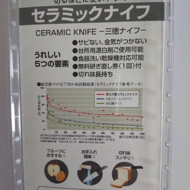 京セラ(キョウセラ)の京セラ　セラミック包丁　刃渡り14cm　無料研ぎ直し券付　グリーン インテリア/住まい/日用品のキッチン/食器(調理道具/製菓道具)の商品写真