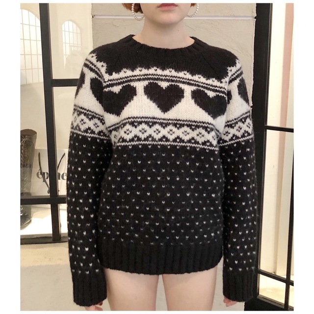 épine(エピヌ)のepine Nordic heart wool knit black レディースのトップス(ニット/セーター)の商品写真