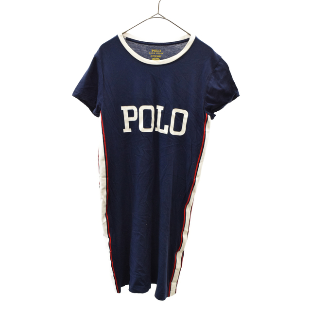 POLO RALPH LAUREN(ポロラルフローレン)のPOLO RALPH LAUREN ポロラルフローレン POLOロゴプリントサイドラインカットソーワンピース ネイビー レディース Tシャツ レディースのトップス(Tシャツ(半袖/袖なし))の商品写真