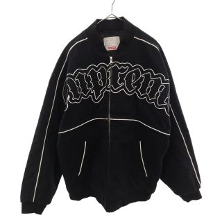 シュプリーム(Supreme)のSUPREME シュプリーム 21SS Twill Old English Varsity Jacket ツイルオールドイングリッシュロゴ刺繍ジャケット ブラック(フライトジャケット)