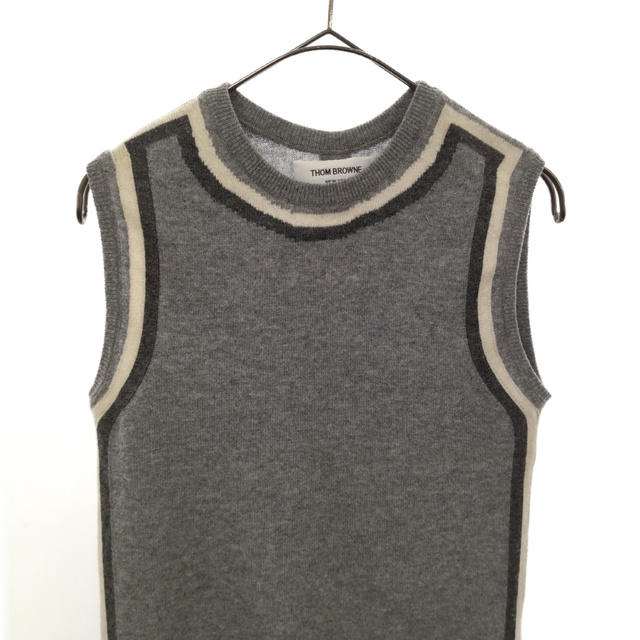 THOM BROWNE トムブラウン ライン柄カシミヤニットベスト グレー