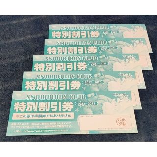 スノーバーズクラブ 特別割引券5枚 2022-23(スキー場)