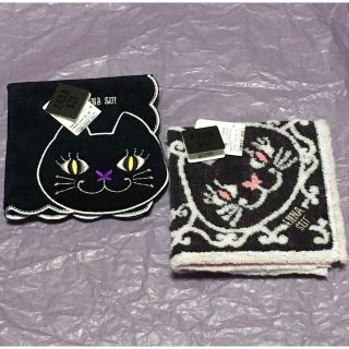 アナスイ(ANNA SUI)のレア♪新品☆アナスイ タオルハンカチ ネコ 黒 ブラック ピンク ヨーロピアン(ハンカチ)