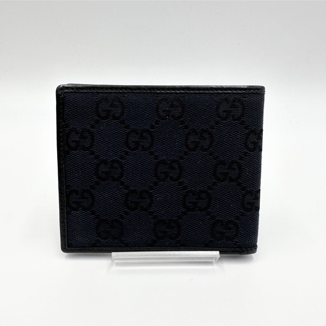 ✨極美品✨グッチ 二つ折り財布 お札入れ GG柄 キャンバス レザー ブラック 2