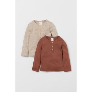 エイチアンドエム(H&M)の新品未使用　コットンヘンリーネックトップス 2枚セット(Tシャツ/カットソー)