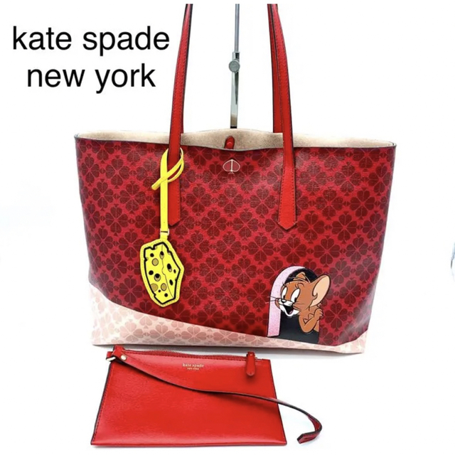 kate spade new york(ケイトスペードニューヨーク)の「激レア 」ケイトスペード トムとジェリー トートバッグ レッド  レディースのバッグ(ハンドバッグ)の商品写真
