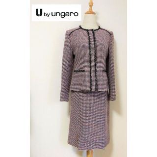 ユーバイウンガロ(U by ungaro)の美品★ウンガロ ungaro★ツイードノーカラーセットアップスーツ/３８/ピンク(スーツ)