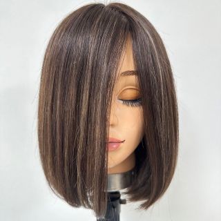 スジ感ハイライト入り　未カットウィッグ　百合子レミー人毛100%ウィッグ(ヘアバンド)