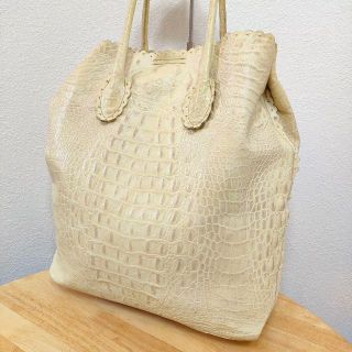 FURLA フルラ レザー ハンドバッグ クリーム色 本革 イタリア製 クロコ
