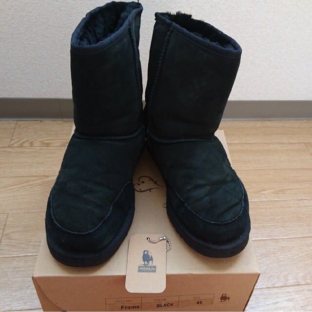 ムートンブーツ 25cm シープスキンブーツ 黒 レディースの靴/シューズ(ブーツ)の商品写真