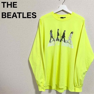 ビートルズ(THE BEATLES)のビートルズ ロンT メンズL 蛍光黄色 アビーロード ビッグロゴ デカロゴ(Tシャツ/カットソー(七分/長袖))