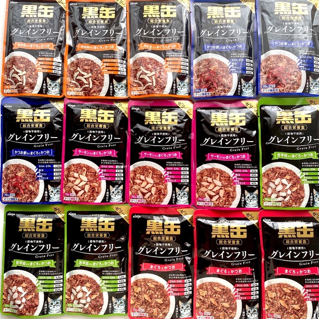 猫【グレインフリー・総合栄養食】黒缶　5種15袋 その他のペット用品(ペットフード)の商品写真