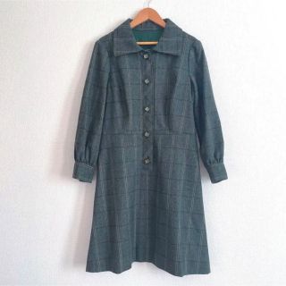 ロキエ(Lochie)の【vintage used 古着】 レトロ ウール チェック ワンピース(ひざ丈ワンピース)