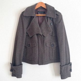 ザラ(ZARA)のZARA BASIC ライダース ウール チェック コート(ライダースジャケット)