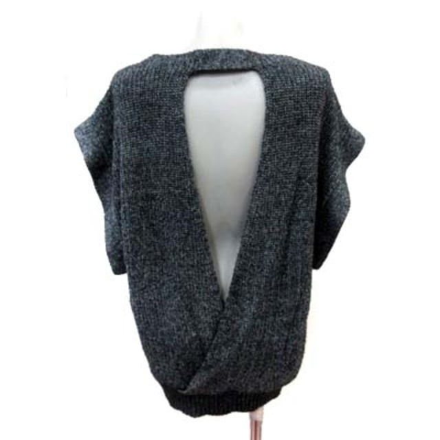 KBF(ケービーエフ)のケイビーエフ ニット セーター 半袖 ミックス柄 ベアバック ONE 黒 白  レディースのトップス(ニット/セーター)の商品写真
