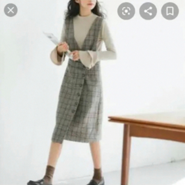 グレンチェック　ジャンパースカート レディースのワンピース(ひざ丈ワンピース)の商品写真