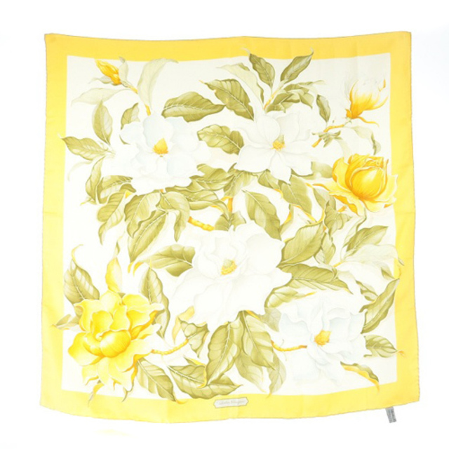 サルヴァトーレフェラガモ スカーフ シルク フラワー 絹 黄色