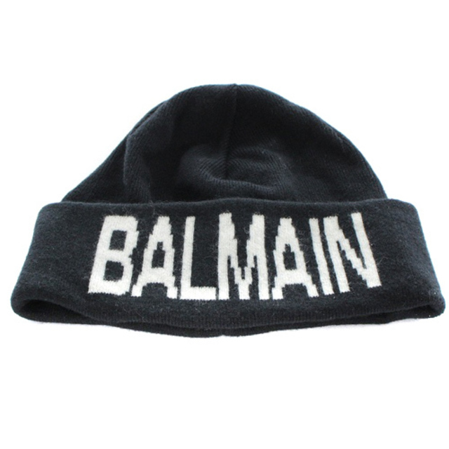BALMAIN(バルマン)のバルマン 帽子 ロゴ ニット帽 バイカラー 黒 白 メンズの帽子(その他)の商品写真