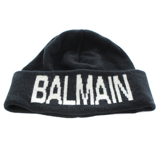 バルマン(BALMAIN)のバルマン 帽子 ロゴ ニット帽 バイカラー 黒 白(その他)