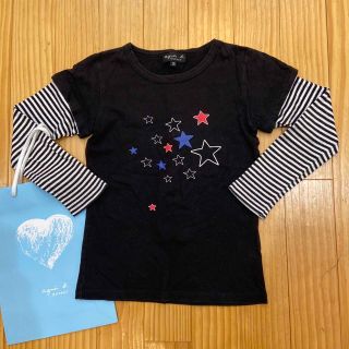 アニエスベー(agnes b.)のアニエス・ベー 重ね着風 黒×ボーダー 星 スター柄 長袖Tシャツ 10ans(Tシャツ/カットソー)