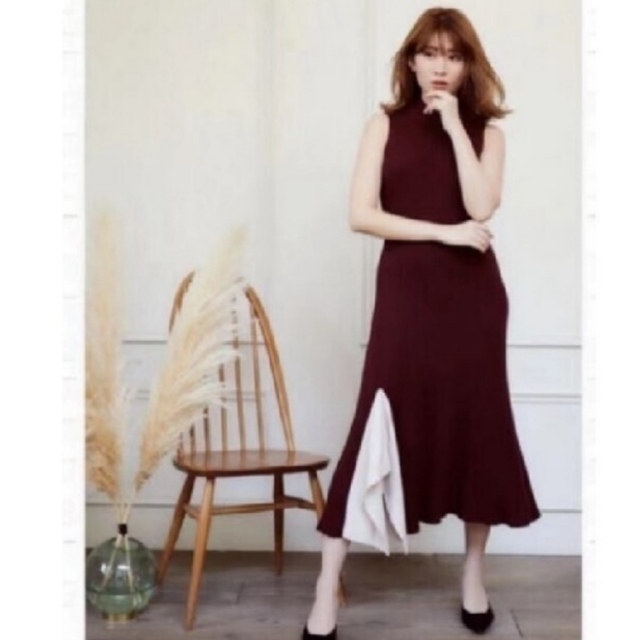 Her lip to／High neck Knit Long Dress