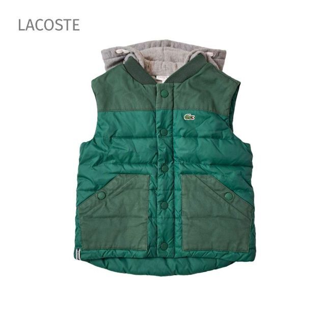 LACOSTE(ラコステ)の110 LACOSTE ラコステ 中綿ベスト フード 緑 グリーン グレー キッズ/ベビー/マタニティのキッズ服男の子用(90cm~)(ジャケット/上着)の商品写真