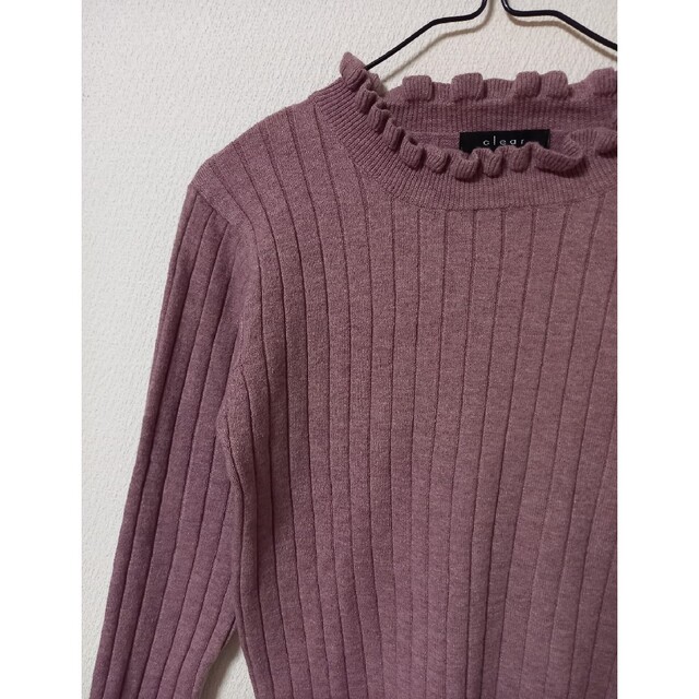 clear(クリア)のクリア フリル ハイネック リブセーター くすみ ピンク 紫 レディースのトップス(ニット/セーター)の商品写真