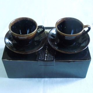 【未使用】天目 和風 珈琲碗皿 2客揃 陶器 コーヒーカップ ソーサー付 セット(グラス/カップ)