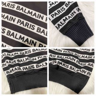 バルマン 日本製 スウェット ジップパーカー 9 ネイビー BALMAIN PARIS ボーダー柄 レディース   【230831】